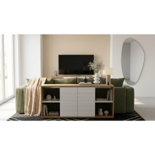 Mix mobilier living modular, L 120 cm, stejar/alb, Ayano